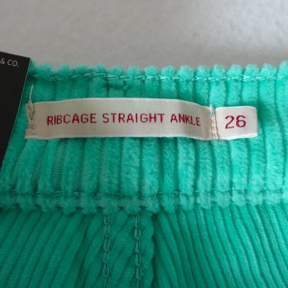 Levi's Ribcage Straight Ankle Pants Size 26x27 Green Corduroy Cotton High Rise - Picture 9 of 12